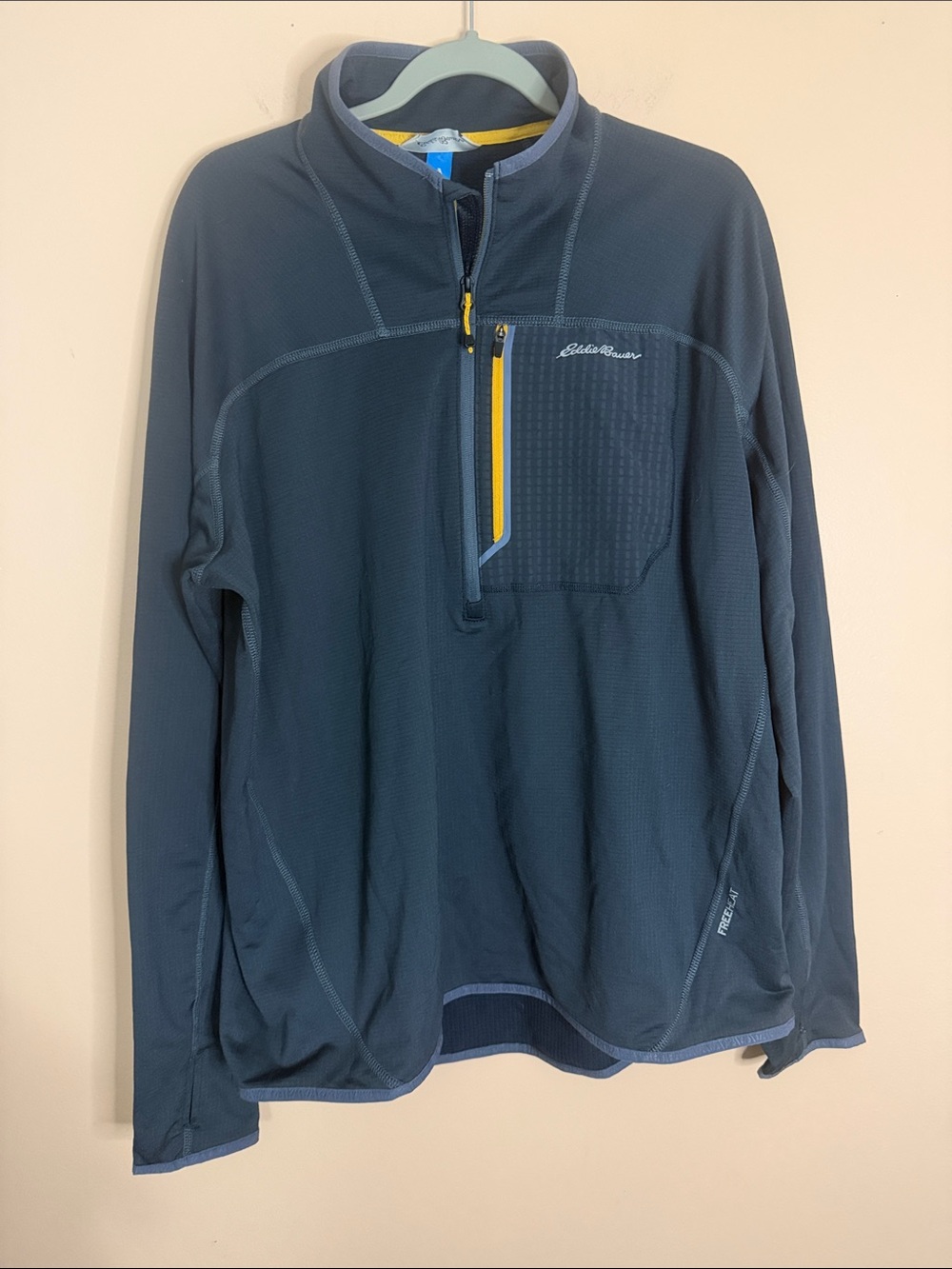 Eddie Bauer Navy Blue Lightweight Quarter-Zip with Yellow Trim